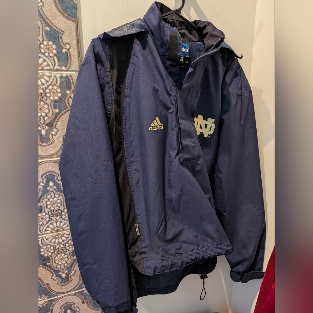 adidas Navy Windbreaker with Gold Logos Notre Dame Pullover